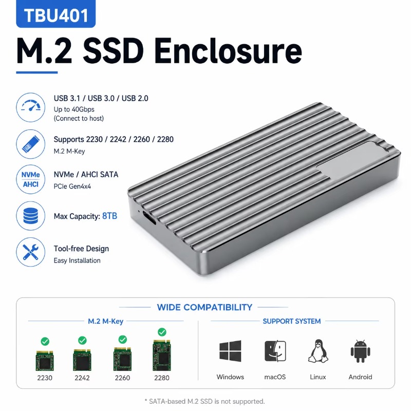 Aluminium M.2 NVMe SSD-Gehäuse – Usb4 40Gbps External Ssd 8Tb Bewertung und Preis